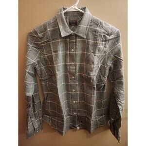 Untuckit Septima Gray Windowpane Plaid Flannel Button Front Shirt Size 2 NWOT